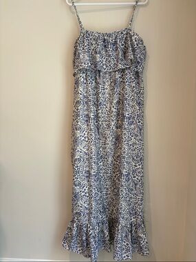 Motherhood Maternity blue/white ruffle maxi dress